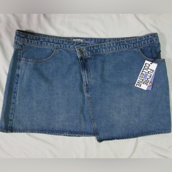 Future Collective Kahlana Barfield Brown Women's Blue Jean Mini Skirt - Picture 3 of 5
